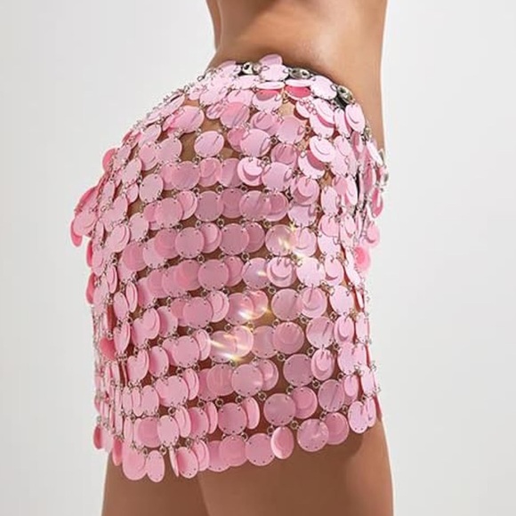 Women’s Pink Sequin Waist Body Chain Sparkly Sequin Skirt - Picture 4 of 12